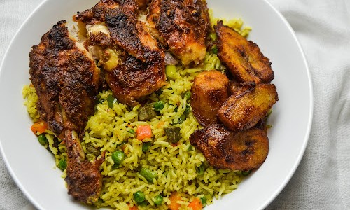 fried rice with fried plantain